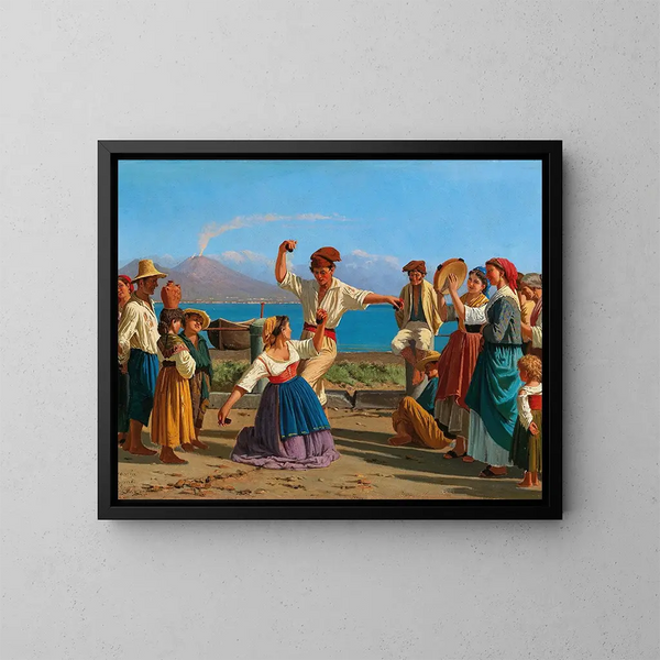van Tarantelle à Naples met de Vesuvius op de achtergrond - Alexandre Francia — ingelijst kunstwerk aan de muur