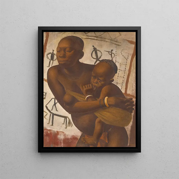 Woman Banda with her child - Alexandre Iacovleff — framed artwork on a wall