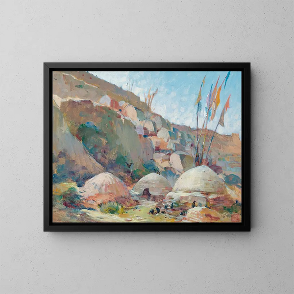 Chimerical landscape painting - Alexandre Iacovleff — framed artwork on a wall