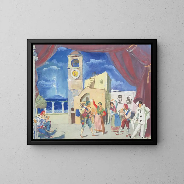 Street Musicians and Dancers Painting in Capri - Alexandre Iacovleff — framed artwork on a wall
