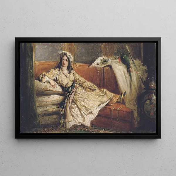 a Turkish beauty lying down - Alexandre Marie Colin — framed artwork on a wall