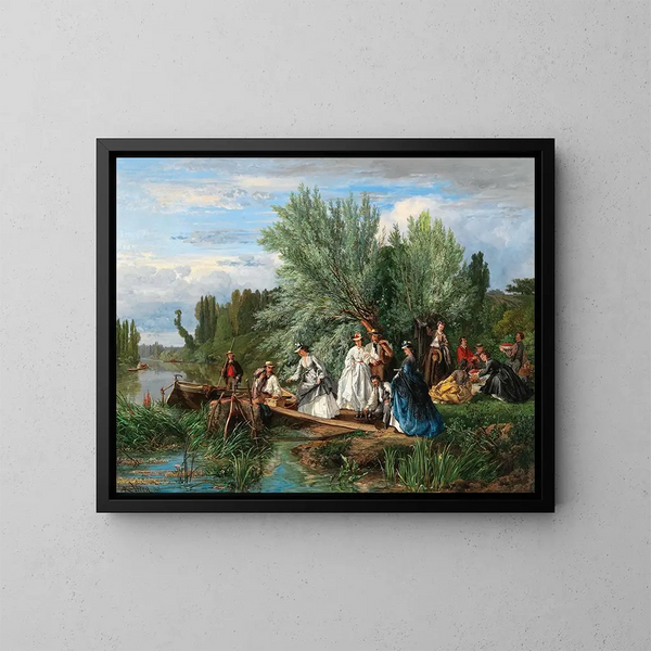 a picnic by the river - Alexandre René Véron — framed artwork on a wall