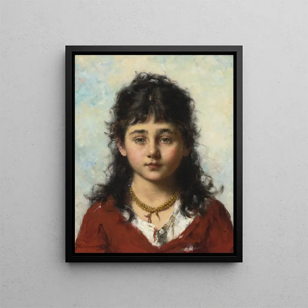 Portrait of a young girl wearing a necklace - Alexei Harlamoff — framed artwork on a wall