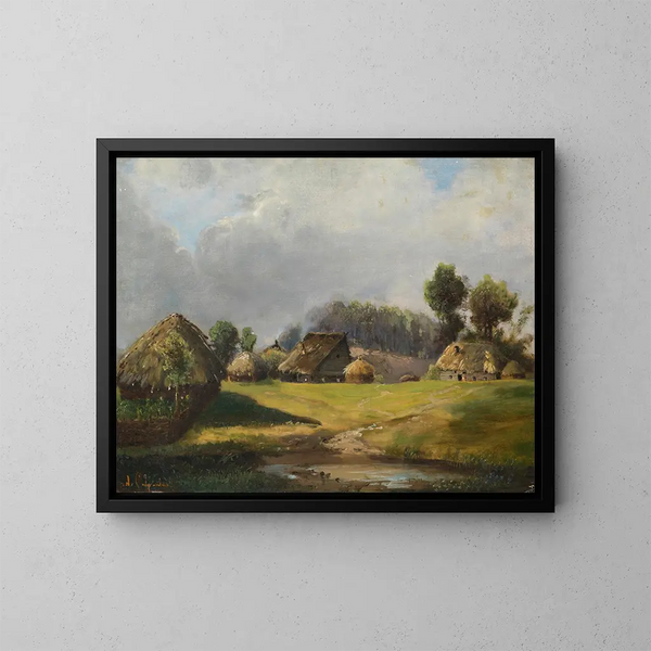 Village near the forest - Alexei Kondratievich Savrasov — framed artwork on a wall