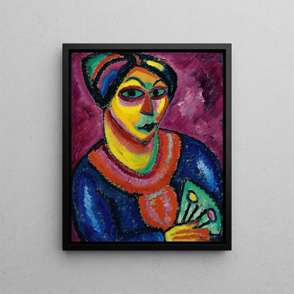 Vrouw met een groene waaier - Alexej von Jawlensky — ingelijst kunstwerk aan de muur