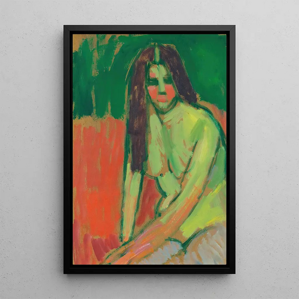Reproductie van het schilderij van een halfnaakt zittend met lange haar - Alexej von Jawlensky