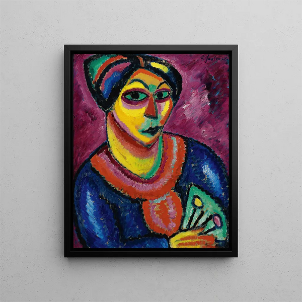 Vrouw met een groene waaier - Alexej von Jawlensky — ingelijst kunstwerk aan de muur