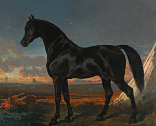 Alfred De Dreux - Cheval Noir Au Palmier.webp