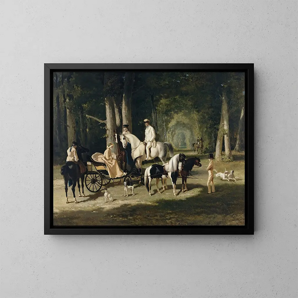 Monsieur and Madame Mosselman and Their Two Daughters - Alfred de Dreux — framed artwork on a wall