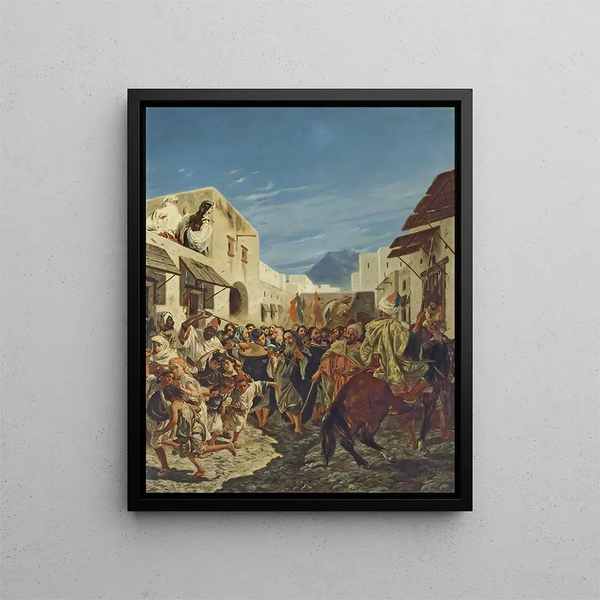 Jewish musicians in the streets of Tetouan - Alfred Dehodencq — framed artwork on a wall