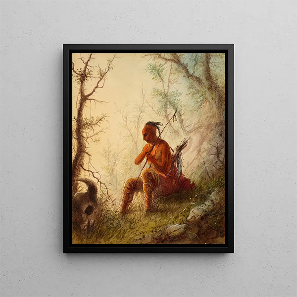 Indian Sioux painting on a tomb - Alfred Jacob Miller — framed artwork on a wall