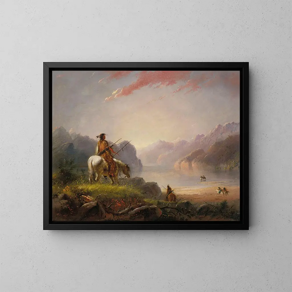 Sunset on the Wind River - Alfred Jacob Miller — framed artwork on a wall
