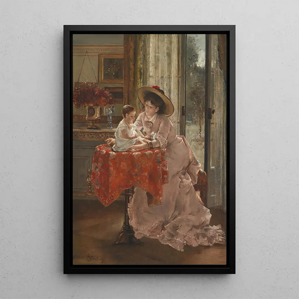 De gelukkige moeder - Alfred Stevens — ingelijst kunstwerk aan de muur