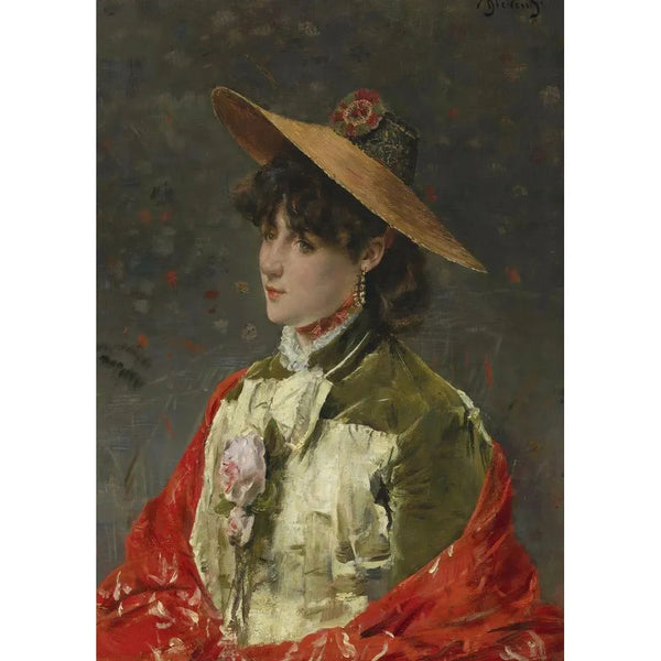 Vrouw met strohoed - Alfred Stevens — ingelijst kunstwerk aan de muur