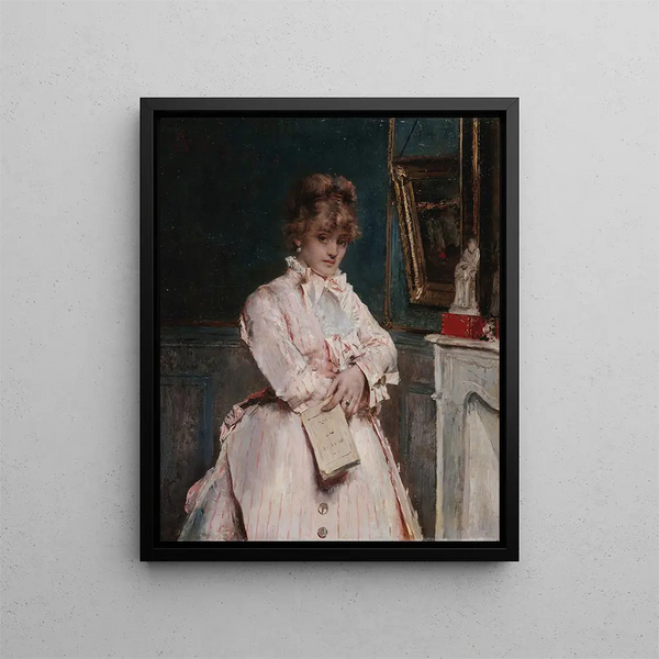 Jong meisje met een boek - Alfred Stevens — ingelijst kunstwerk aan de muur