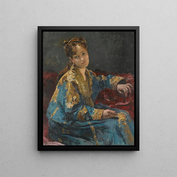 La Dame en bleu - Alfred Stevens — ingelijst kunstwerk aan de muur