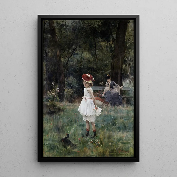 Het meisje met eenden - Alfred Stevens — ingelijst kunstwerk aan de muur