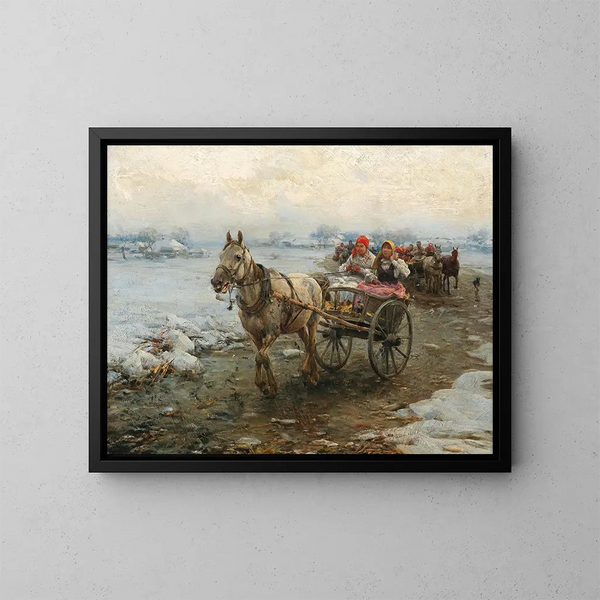 The Post Coach Journey - Alfred von Wierusz-Kowalski — framed artwork on a wall