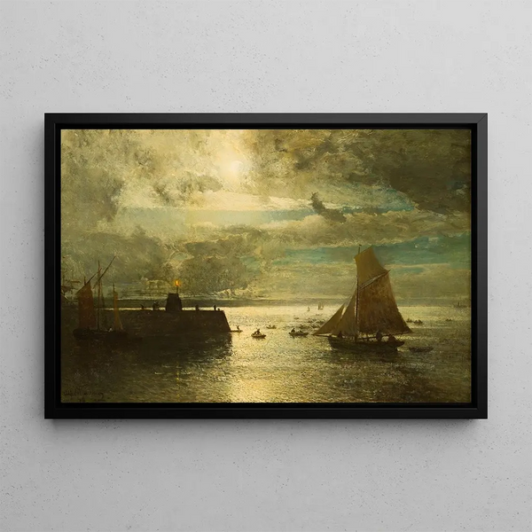 Landscape by Moonlight - Alfred Wahlberg — framed artwork on a wall