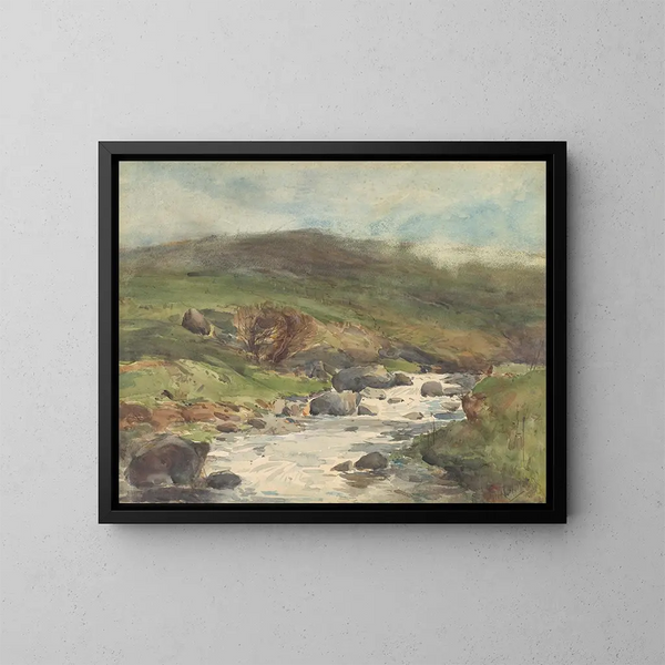 Mountain Stream Painting in Kaikoura - Alfred Walsh — framed artwork on a wall