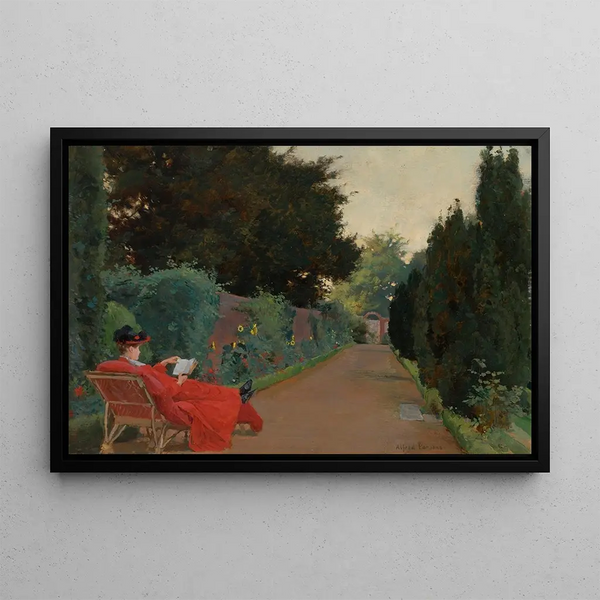 Alfred William Parsons - A young woman reading on a garden path.webp