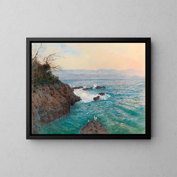 Een uitzicht op de kust van Nervi - Alfred Zoff — ingelijst kunstwerk aan de muur
