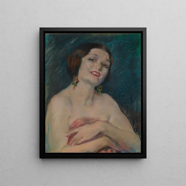 Model dat draperieën vasthoudt - Alice Pike Barney — ingelijst kunstwerk aan de muur