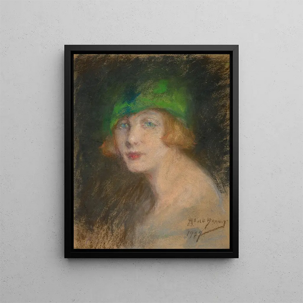 Het groene hoedje - Alice Pike Barney — ingelijst kunstwerk aan de muur