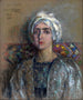 The White Turban – Alice Pike Barney — pastel portrait on canvas, artwork view