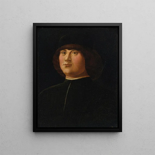 Alvise Vivarini - Portrait of a gentleman in a black cap with an elaborate zazzera.webp