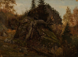 Historische studie van Bjelland in Mandal - Amaldus Nielsen — weergave van het kunstwerk