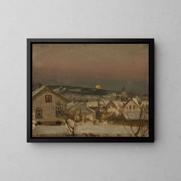 Winteravond gezien vanaf het atelierraam - Amaldus Nielsen — ingelijst kunstwerk aan de muur
