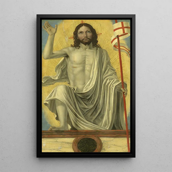 The Resurrected Christ from the Tomb - Ambrogio Bergognone — framed artwork on a wall
