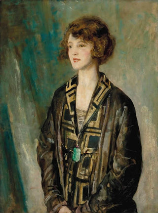 Ambrose McEvoy - Portrait of Mrs Charles RomerWilliams wearing a jade pendant.webp