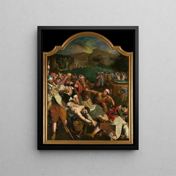 The martyrdom of Saint Crépin and Saint Crépinien - Ambrosius Francken I. — framed artwork on a wall