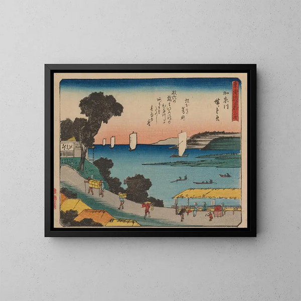 Tokaido, fifty-three stations, plan 04 - Andō Hiroshige — framed artwork on a wall