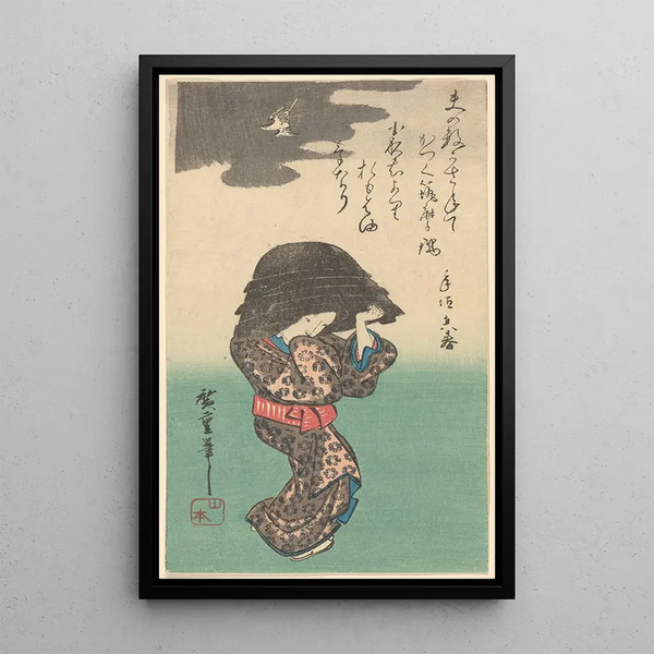 Woman with a Kettle - Andō Hiroshige — framed artwork on a wall