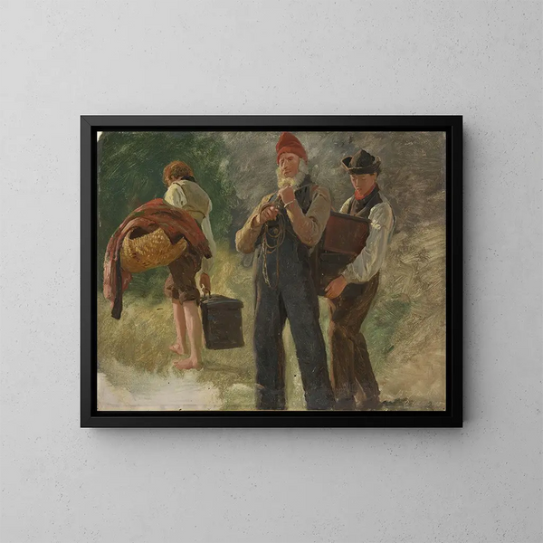 Study of peasants carrying loads - Anders Askevold — framed artwork on a wall