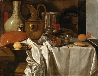 Andr Bouys - Still life with a jug a tray with a lemon a lute a ceramic vessel and other objects on a table.webp