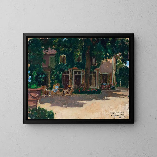 The Afternoon Tea in the Shade - André Victor Édouard Devambez — framed artwork on a wall