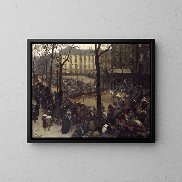 L'escort of President Wilson at Place Saint-Augustin - André Victor Édouard Devambez — framed artwork on a wall