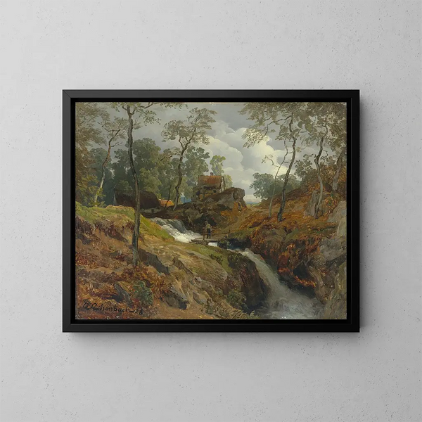 At the edge of the stream - Andreas Achenbach — framed artwork on a wall