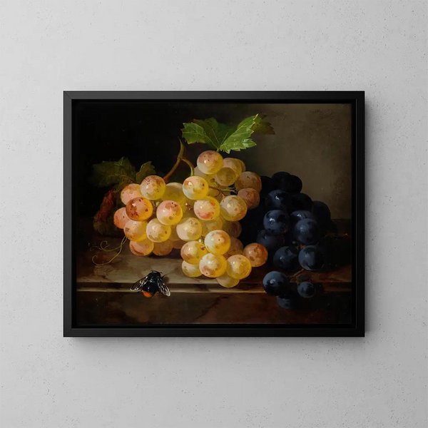 Nature morte aux raisins avec une abeille - Andreas Lach — framed artwork on a wall