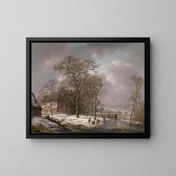 Figures dans un paysage d'hiver - Andreas Schelfhout — framed artwork on a wall