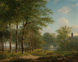 Bergère resting on a country path near a castle - Andreas Schelfhout — artwork view