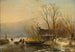 Winterlandschap op het ijs met houtverzamelaars - Andreas Schelfhout — weergave van het kunstwerk