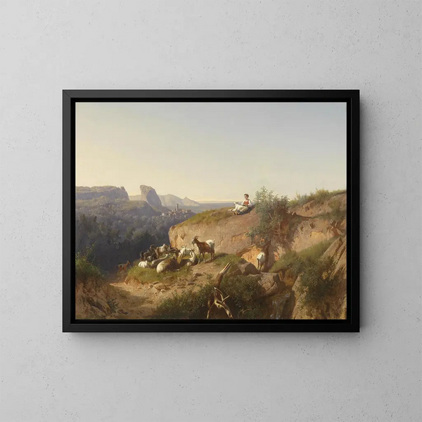Shepherdess with a flock - András Mark — framed artwork on a wall