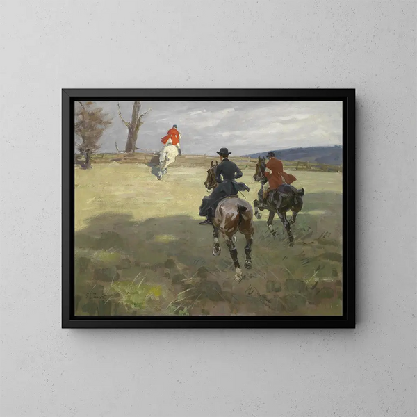 Hunting with hounds - Angelo Jank — framed artwork on a wall