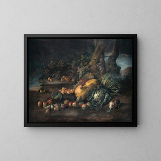 Angelo Maria Rossi - Still life of vegetables on a forest floor.webp