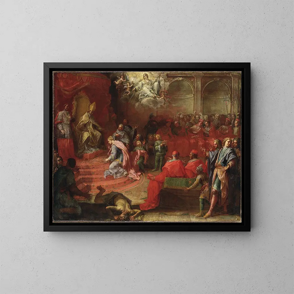 Allégorie van de onderwerping van koningin Christine aan de katholieke kerk en paus Alexander VII - Angelo Trevisani — ingelijst kunstwerk aan de muur